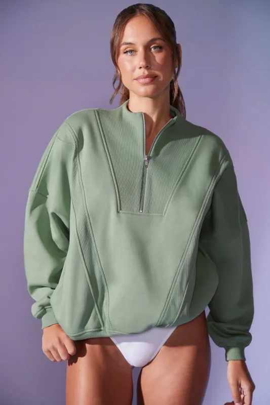 Oversized Half Zip Sweatshirt in Sage sold by Oh Polly