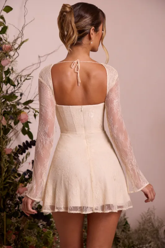 long sleeve lace corset mini dress in ivory Long Sleeve Lace Corset Mini Dress in Ivory