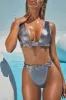 Hidden Treasure Belted Metallic Bikini Top in Gunmetal sold by Oh Polly