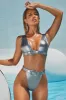 Hidden Treasure Belted Metallic Bikini Top in Gunmetal sold by Oh Polly