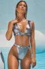 Hidden Treasure Belted Metallic Bikini Top in Gunmetal sold by Oh Polly