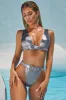 Hidden Treasure Belted Metallic Bikini Top in Gunmetal sold by Oh Polly
