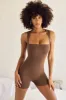 Short Sleeve Square Neck Unitard in Brown sold by Oh Polly