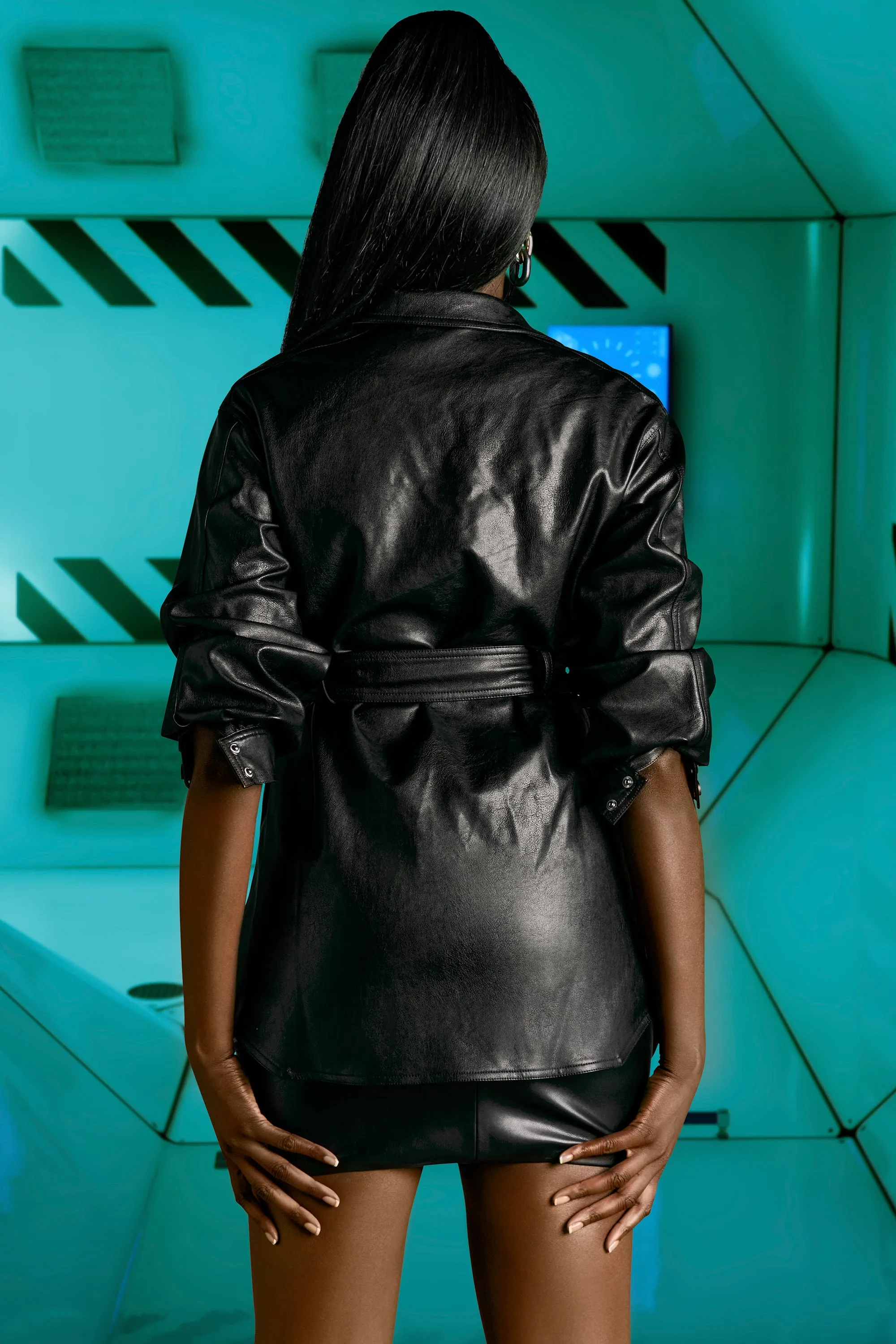 Faux Leather Belted Shacket in Black sold by Oh Polly product image thumbnail 3
