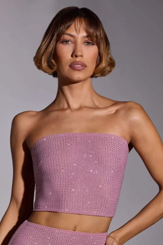 Embellished Strapless Crop Top in Light Pink sold by Oh Polly