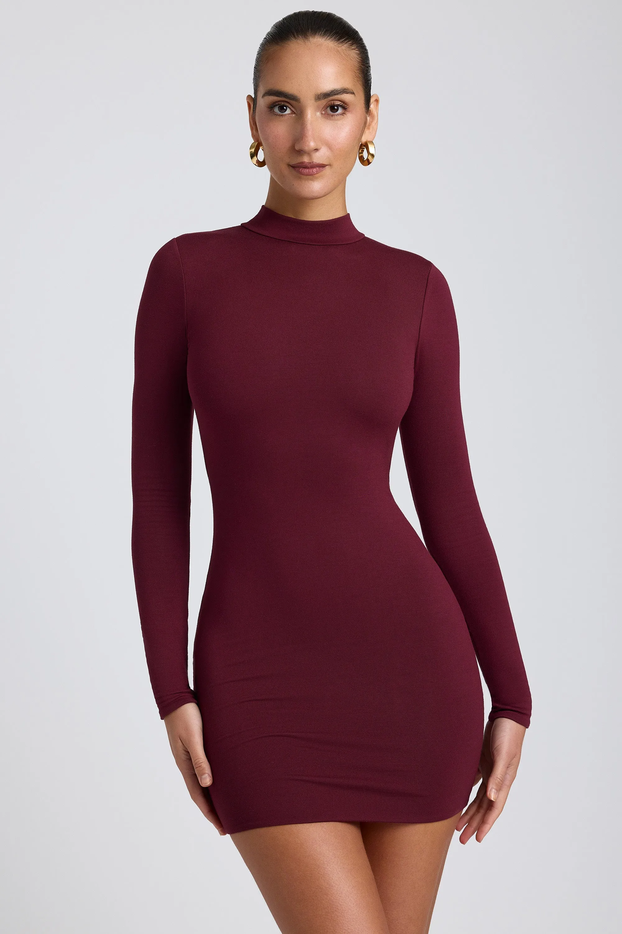 Modal Open-Back Long-Sleeve Mini Dress in Plum sold by Oh Polly product image thumbnail 5