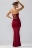 Premium Jersey Lace Up Back Mini Dress with Train in Ruby sold by Oh Polly
