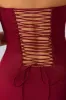 Premium Jersey Lace Up Back Mini Dress with Train in Ruby sold by Oh Polly