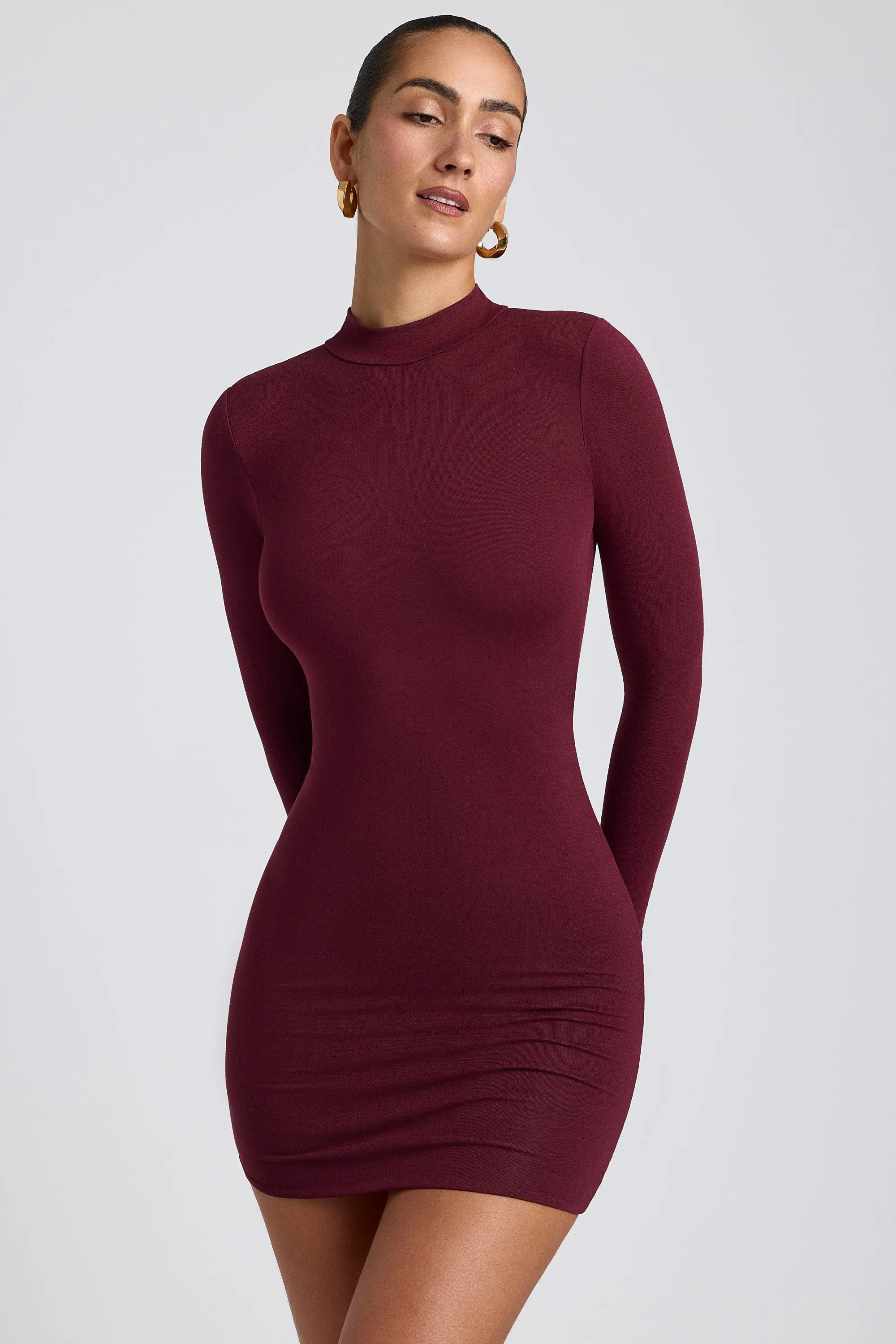 Modal Open-Back Long-Sleeve Mini Dress in Plum sold by Oh Polly product image thumbnail 2