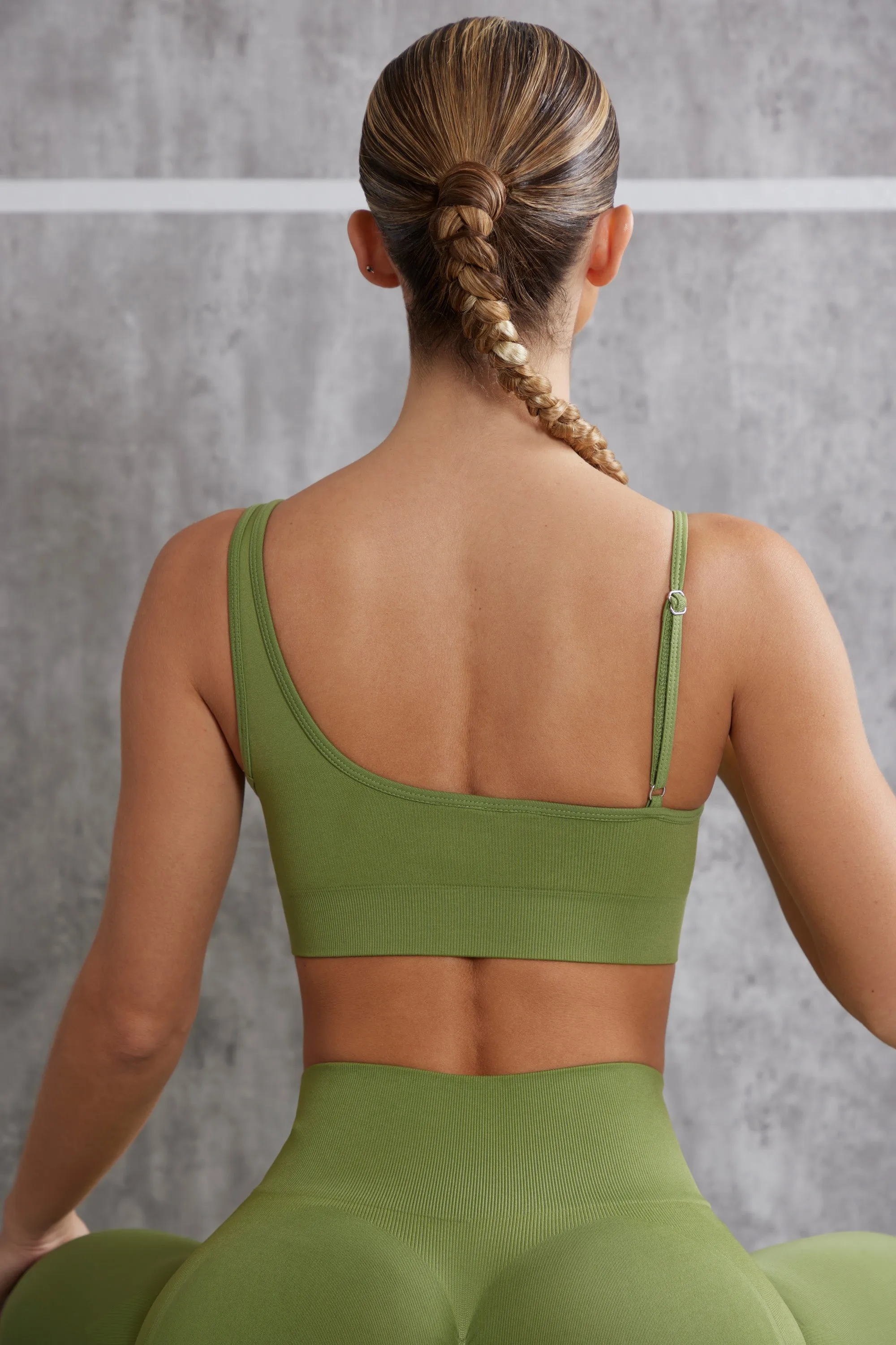 Asymmetric Sports Bra in Olive sold by Oh Polly product image thumbnail 2