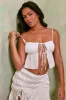 Shirred Tie Up Front Crop Top in White sold by Oh Polly