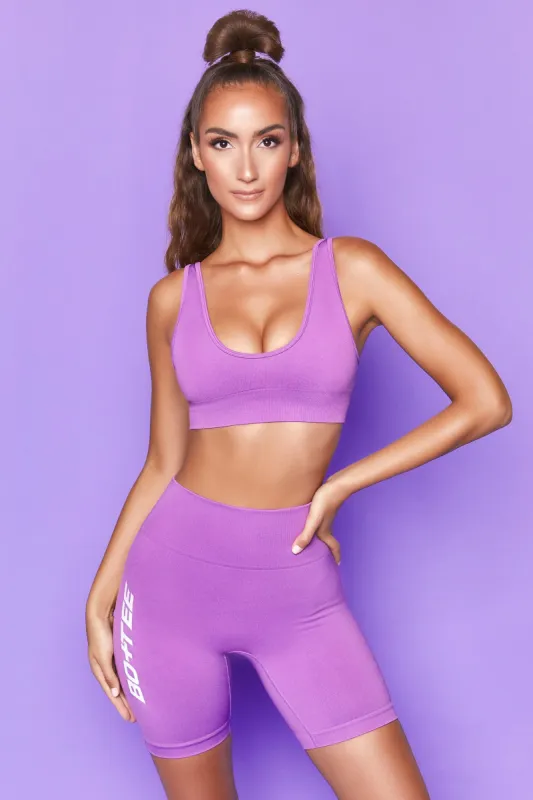 Strength Seamless Plunge Neck Sports Bra in Purple sold by Oh Polly