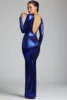 Long Sleeve Metallic Jersey Evening Gown in Electric Blue sold by Oh Polly
