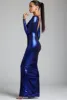 Long Sleeve Metallic Jersey Evening Gown in Electric Blue sold by Oh Polly