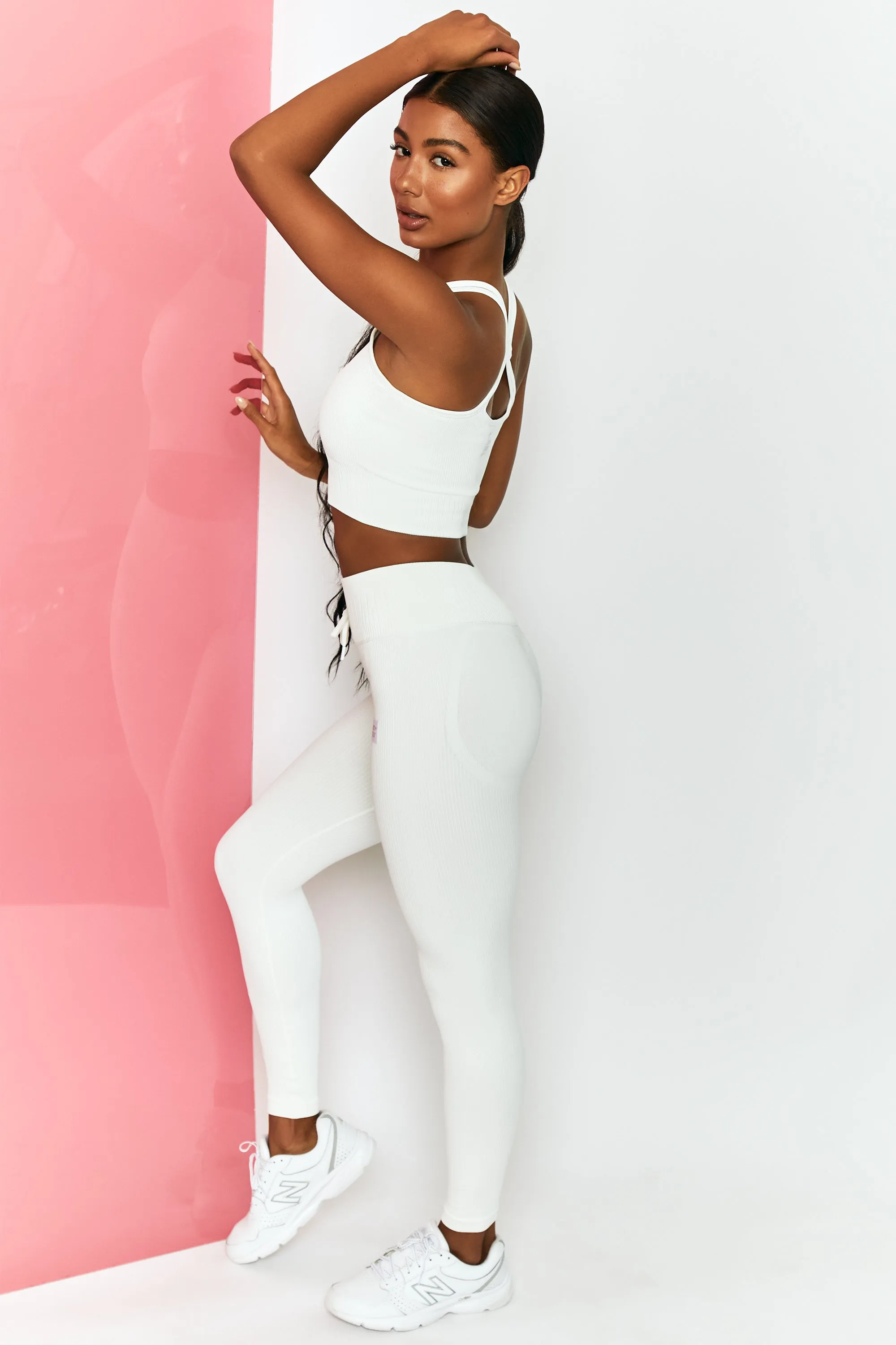 Feel Your Power Ribbed Racer Crop Top in White sold by Oh Polly product image thumbnail 2
