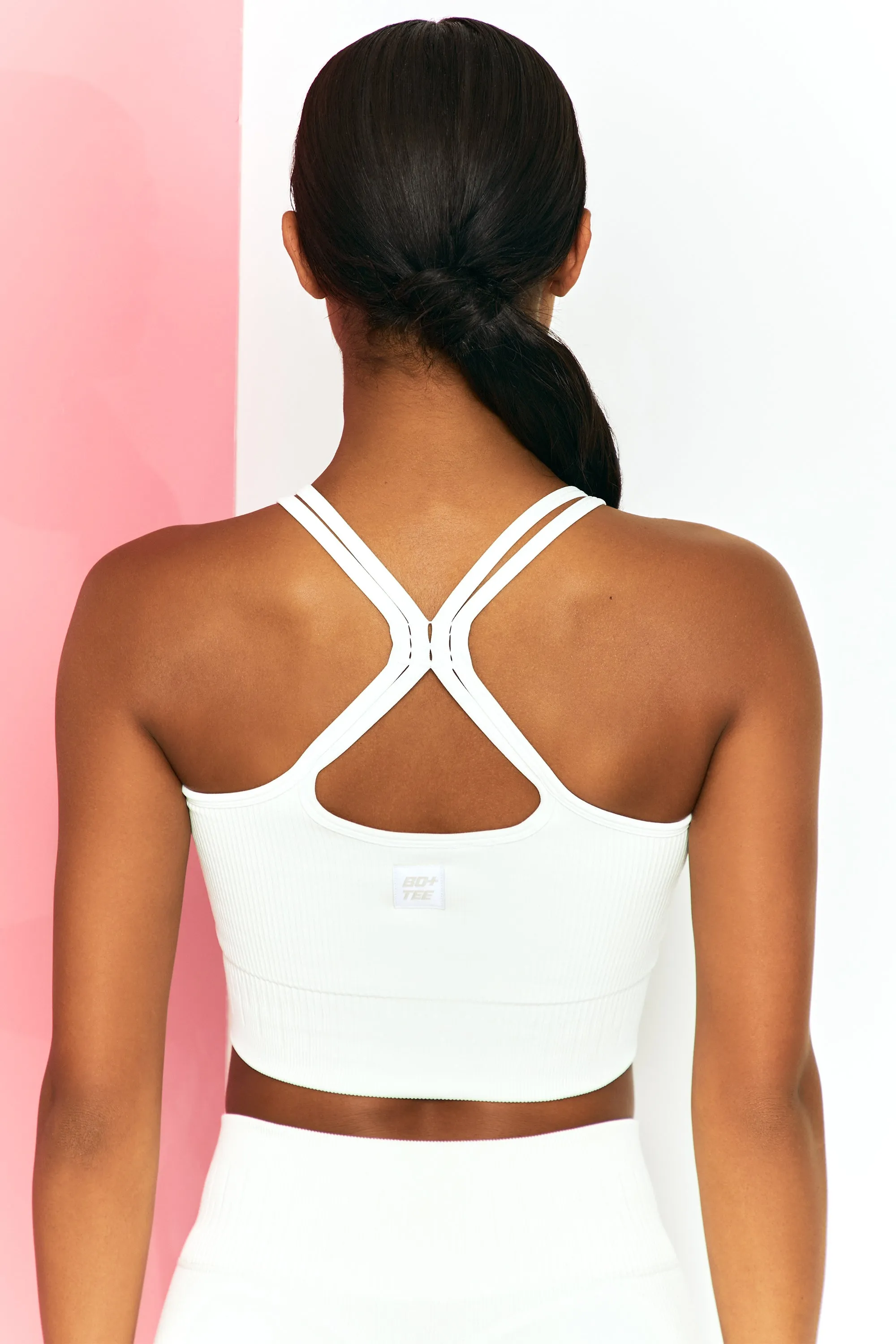 Feel Your Power Ribbed Racer Crop Top in White sold by Oh Polly product image thumbnail 3