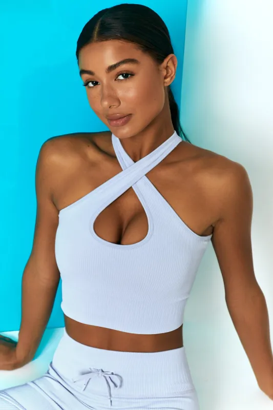 Ribbed Halter Crop Top in Cool Blue sold by Oh Polly