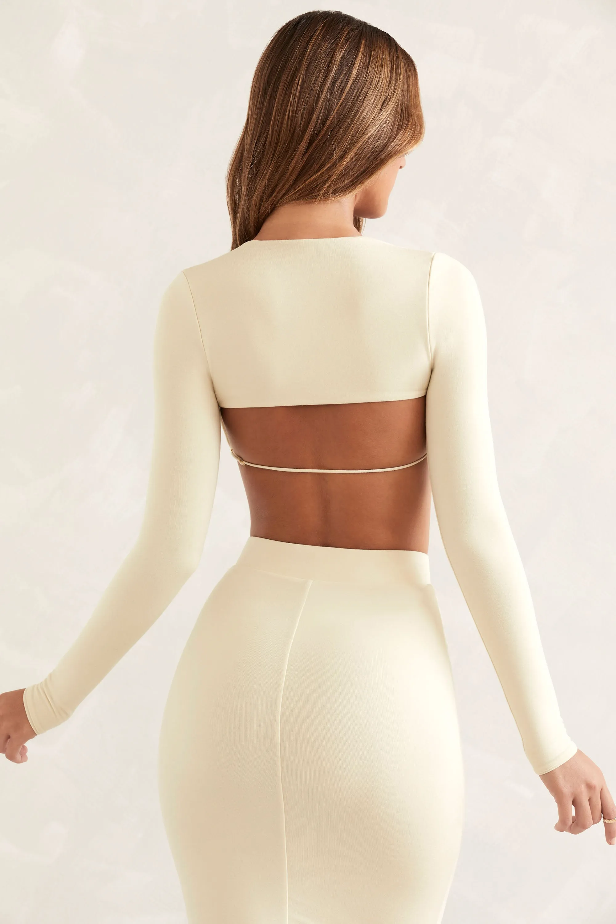 Cut Out Back Long Sleeve Crop Top in Ivory sold by Oh Polly product image thumbnail 2