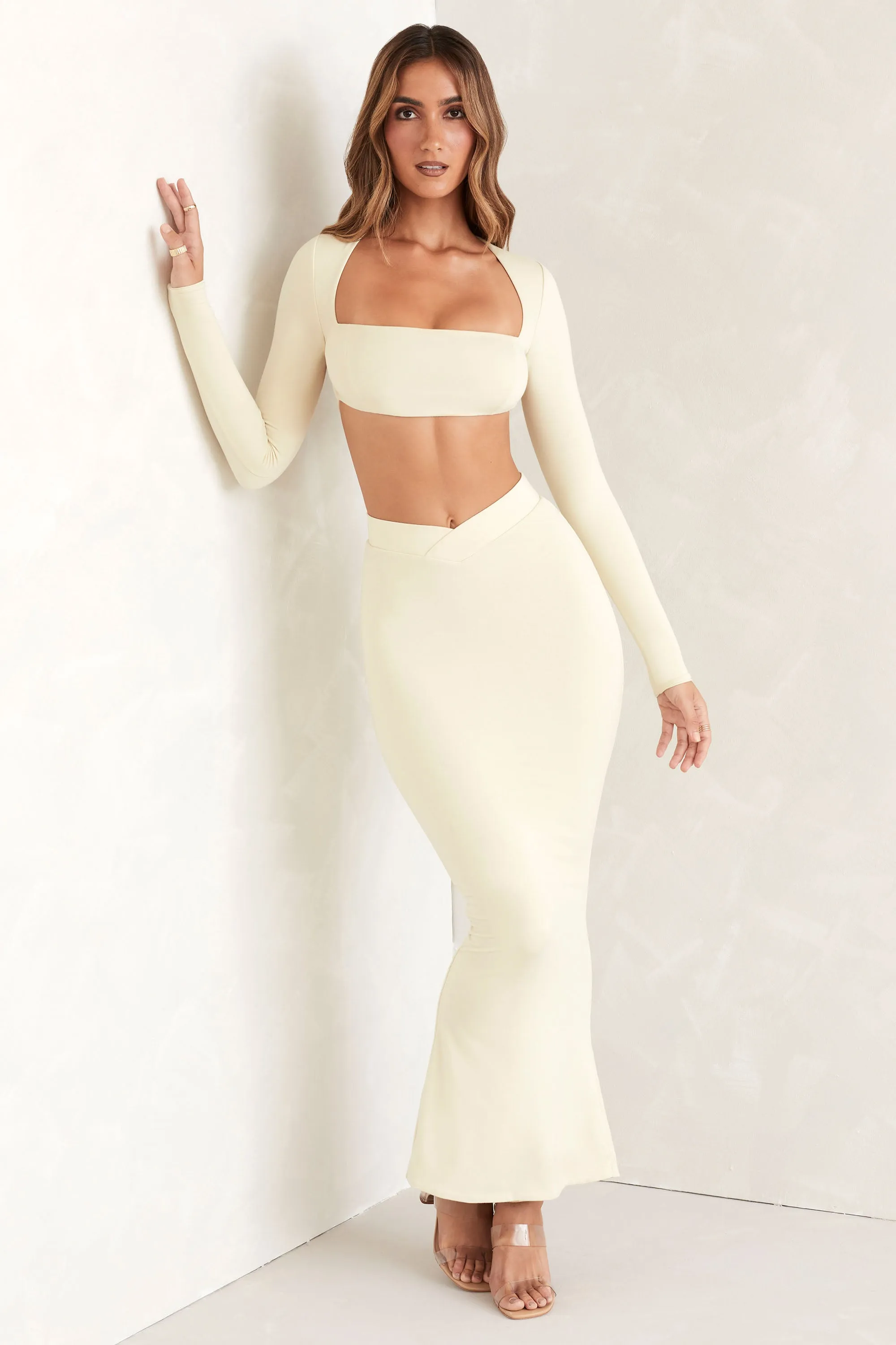 Cut Out Back Long Sleeve Crop Top in Ivory sold by Oh Polly product image thumbnail 5