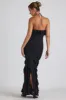 Ruffle-Trim Halterneck Gown in Black sold by Oh Polly