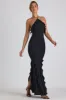 Ruffle-Trim Halterneck Gown in Black sold by Oh Polly