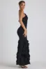 Ruffle-Trim Halterneck Gown in Black sold by Oh Polly