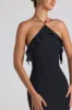 Ruffle-Trim Halterneck Gown in Black sold by Oh Polly