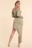 Long Sleeve Off-The-Shoulder Modal Cashmere Blend Maxi Dress in Taupe sold by Oh Polly