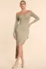 Long Sleeve Off-The-Shoulder Modal Cashmere Blend Maxi Dress in Taupe sold by Oh Polly