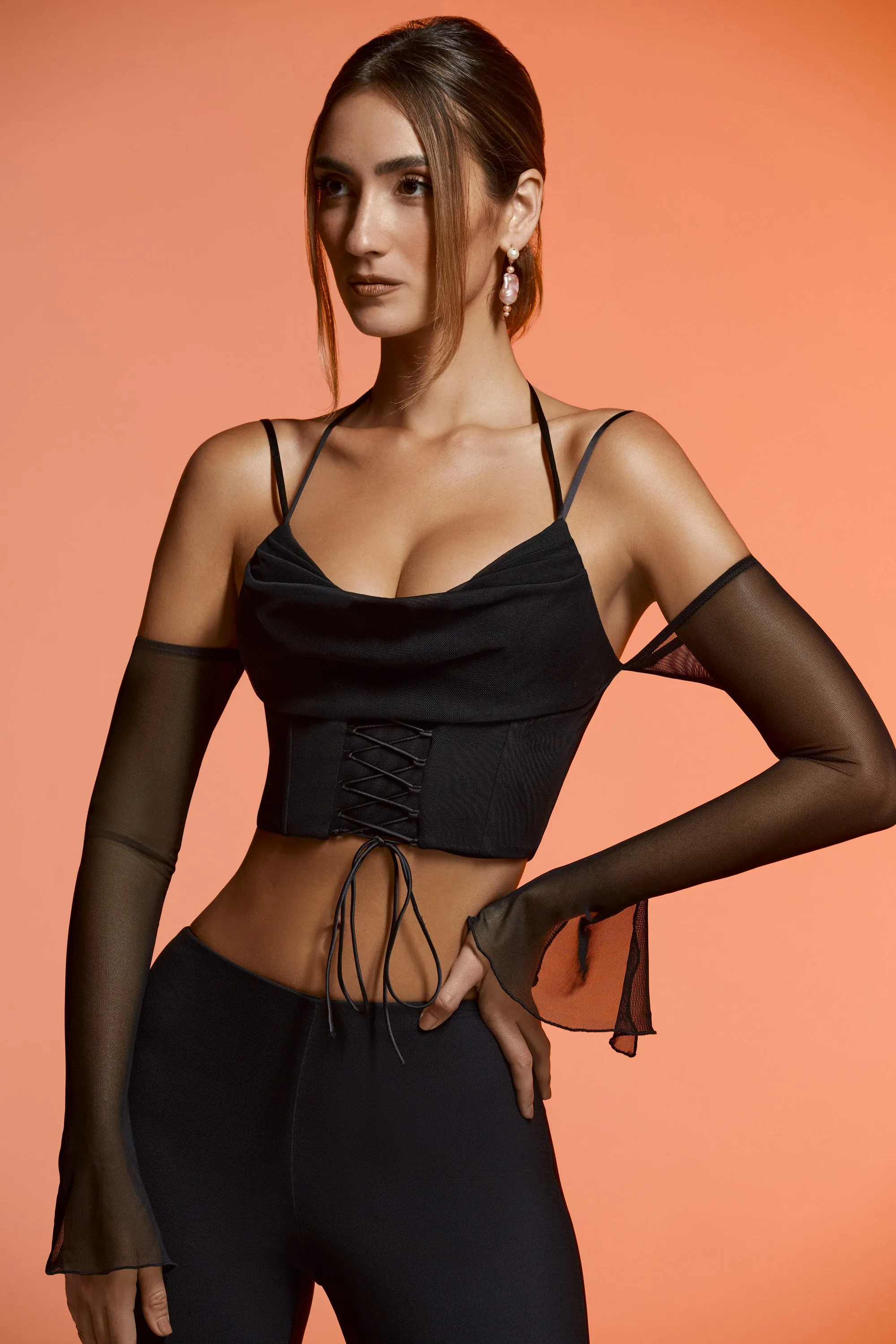 Long Sleeve Cold Shoulder Crop Top in Black sold by Oh Polly product image thumbnail 5