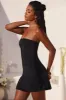 Bandeau Ruched Split Mini Dress in Black sold by Oh Polly