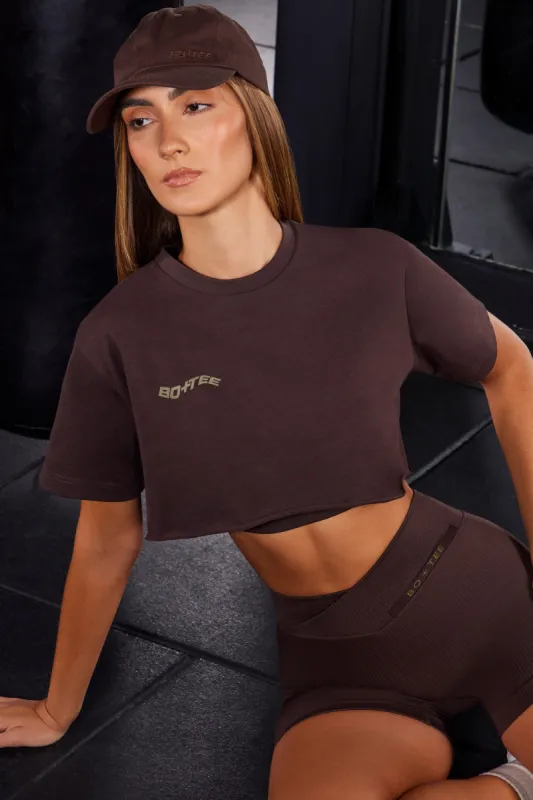 Short Sleeve Cropped T-Shirt in Brown sold by Oh Polly