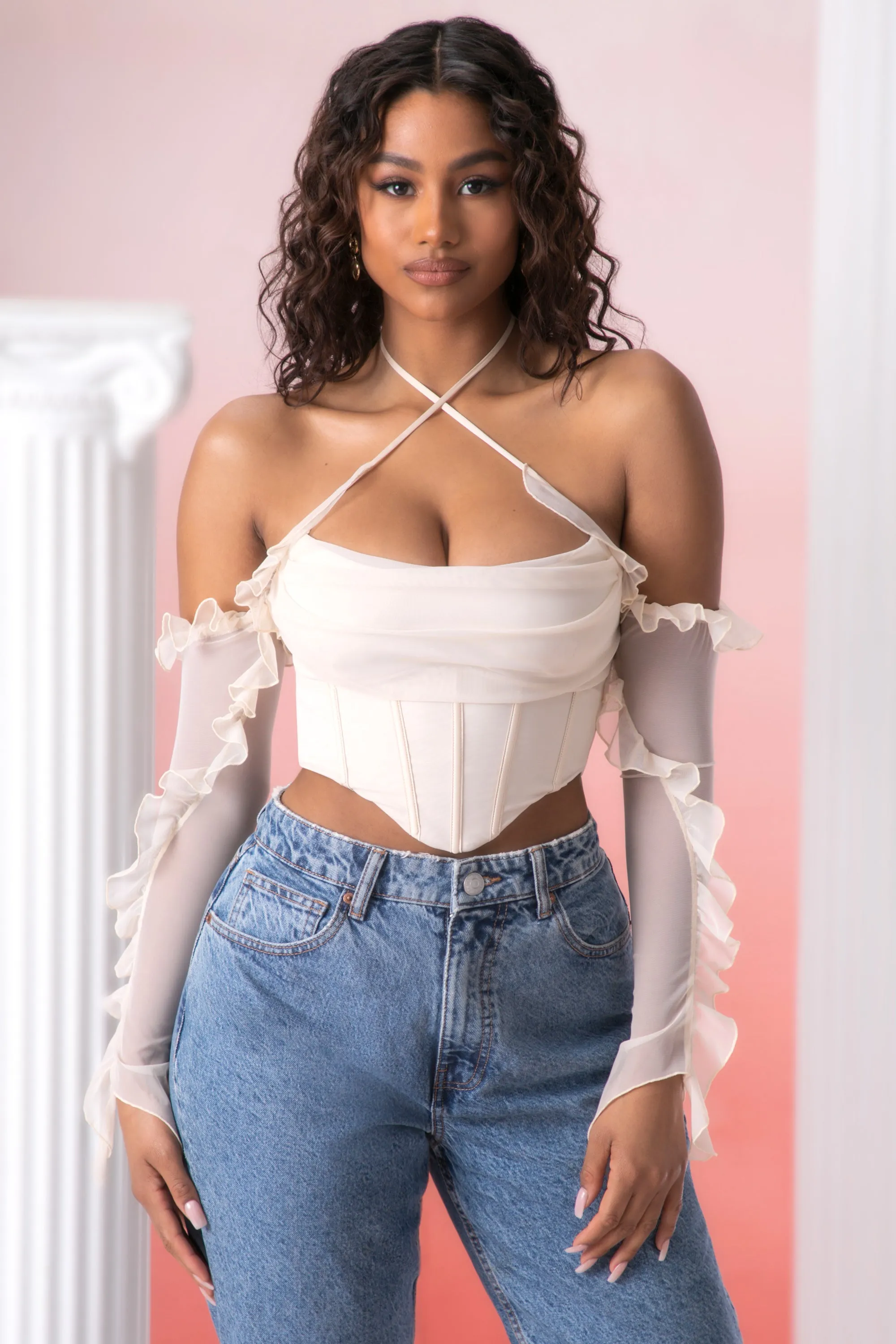 Frill Detail Cowl Neck Crop Top in Stone sold by Oh Polly product image thumbnail 5