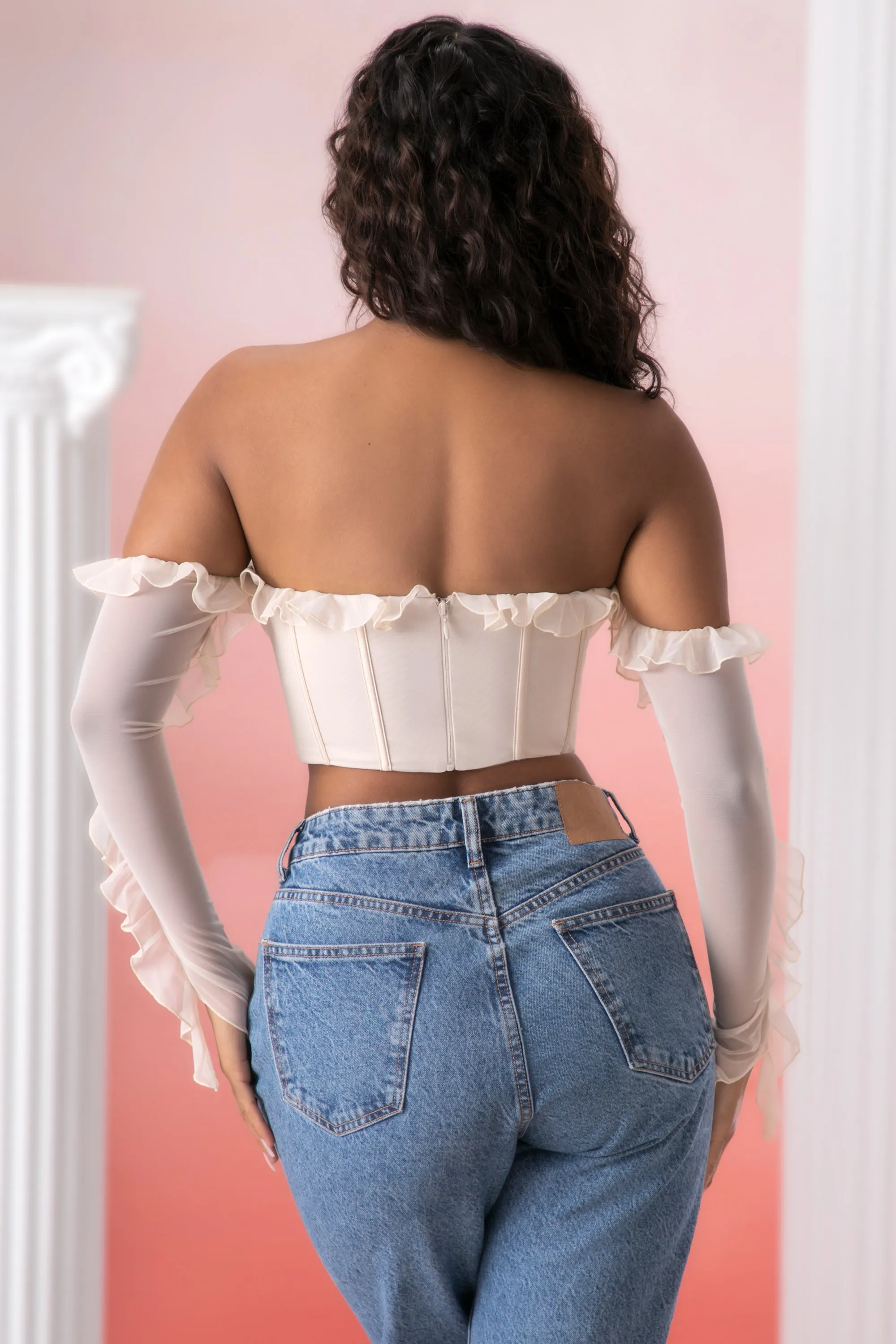 Frill Detail Cowl Neck Crop Top in Stone sold by Oh Polly product image thumbnail 2