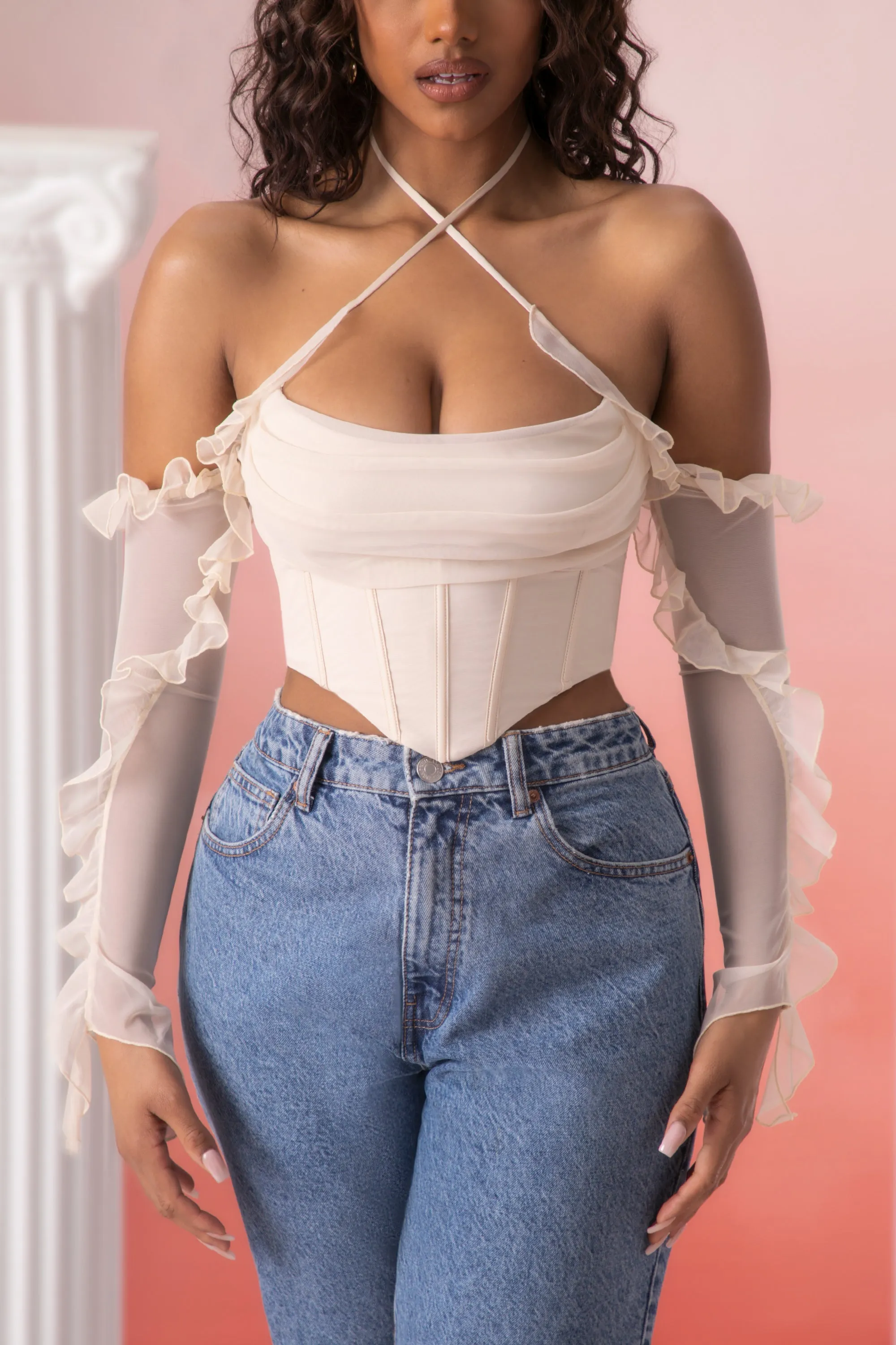 Frill Detail Cowl Neck Crop Top in Stone sold by Oh Polly product image thumbnail 4