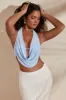 Halter Neck Plunge Cowl Crop Top in Light Blue sold by Oh Polly