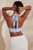 Halter Neck Plunge Cowl Crop Top in Light Blue sold by Oh Polly