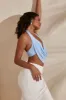 Halter Neck Plunge Cowl Crop Top in Light Blue sold by Oh Polly