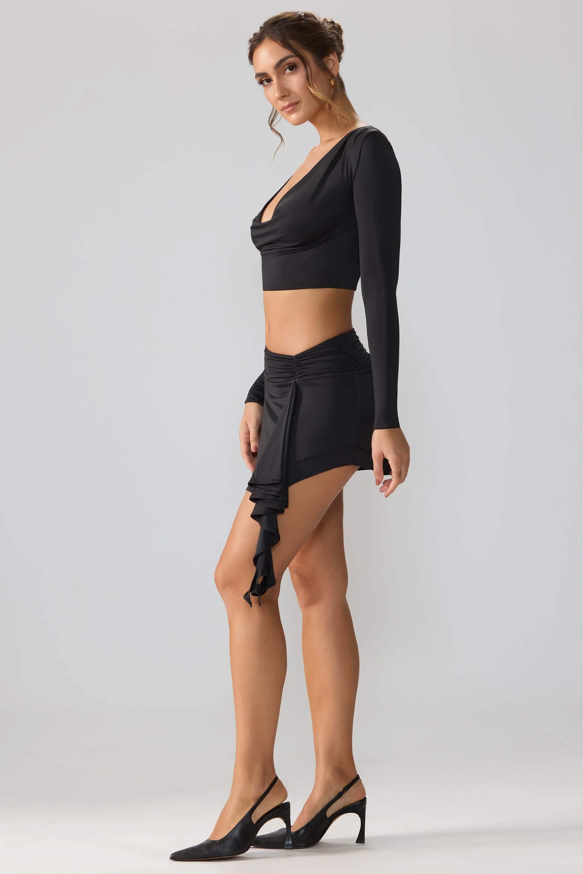 Slinky Jersey Mid Rise Ruffle Layer Mini Skirt in Black sold by Oh Polly product image thumbnail 3