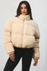 Terry Fleece Puffer Jacket in Beige sold by Oh Polly