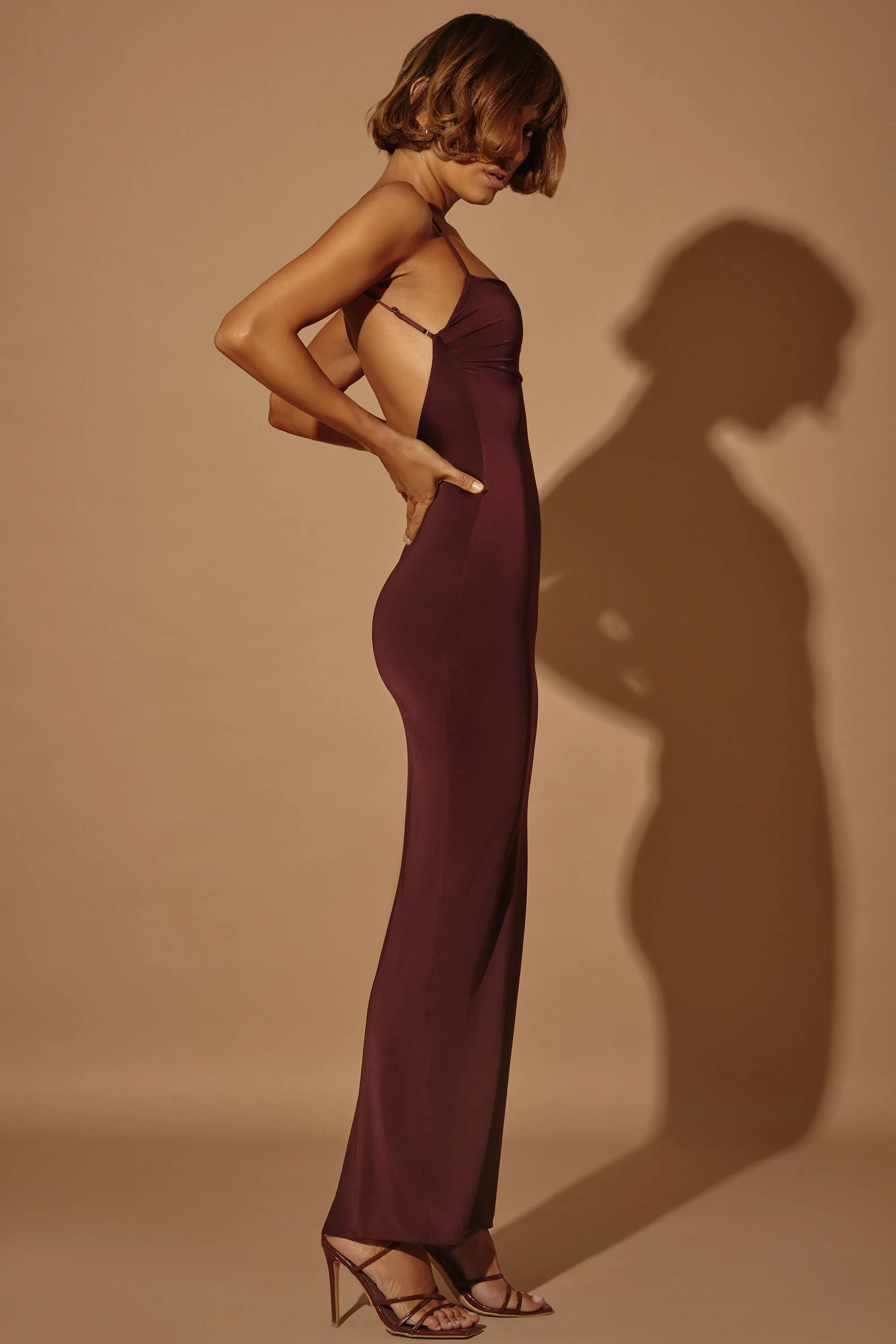 Ruched Bodycon Maxi Dress in Brown sold by Oh Polly product image thumbnail 5
