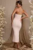 Strapless Thigh High Split Maxi Dress in Blush sold by Oh Polly