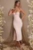 Strapless Thigh High Split Maxi Dress in Blush sold by Oh Polly