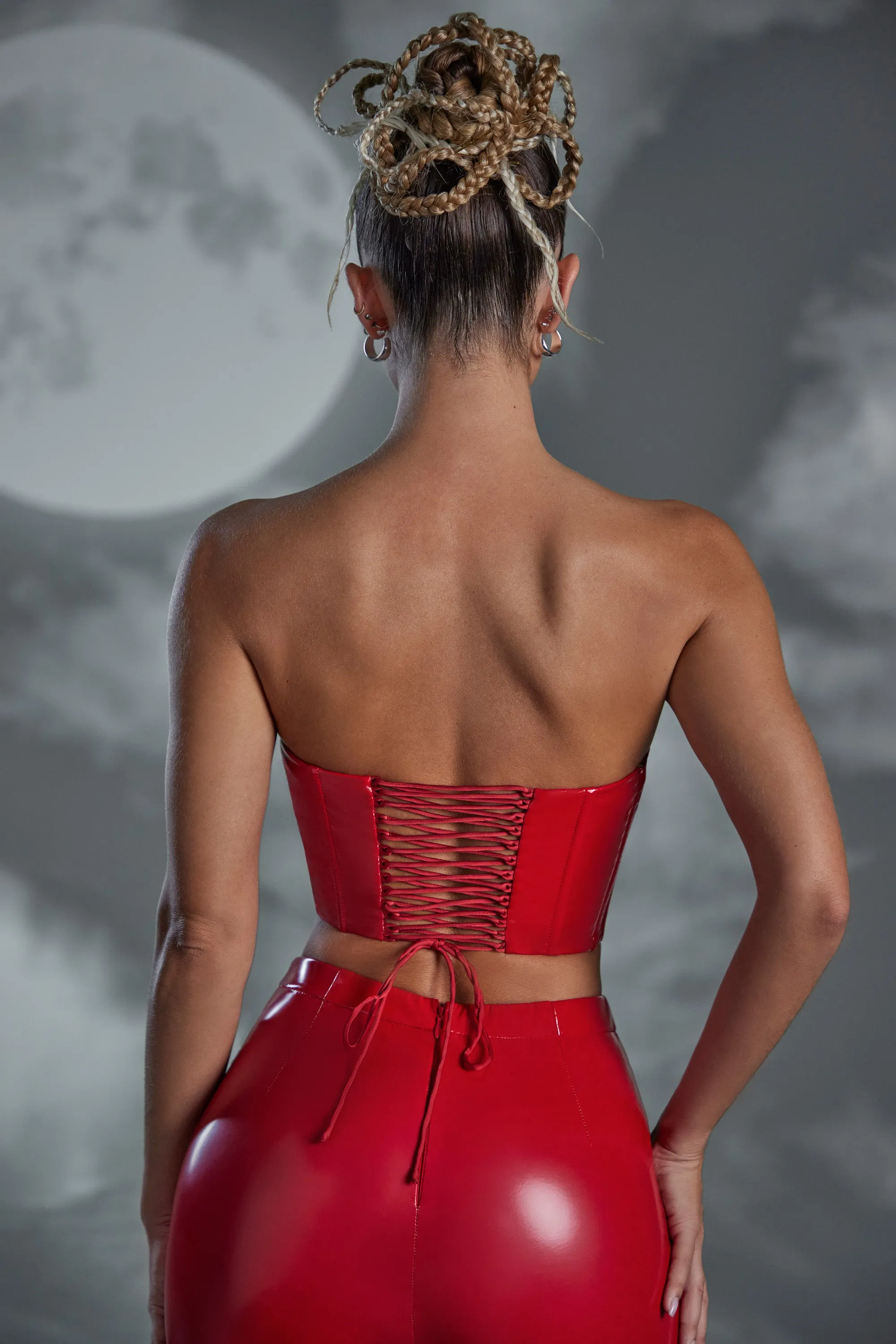 Push Up Vinyl Corset in Red sold by Oh Polly product image thumbnail 2