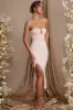 Strapless Thigh High Split Maxi Dress in Blush sold by Oh Polly