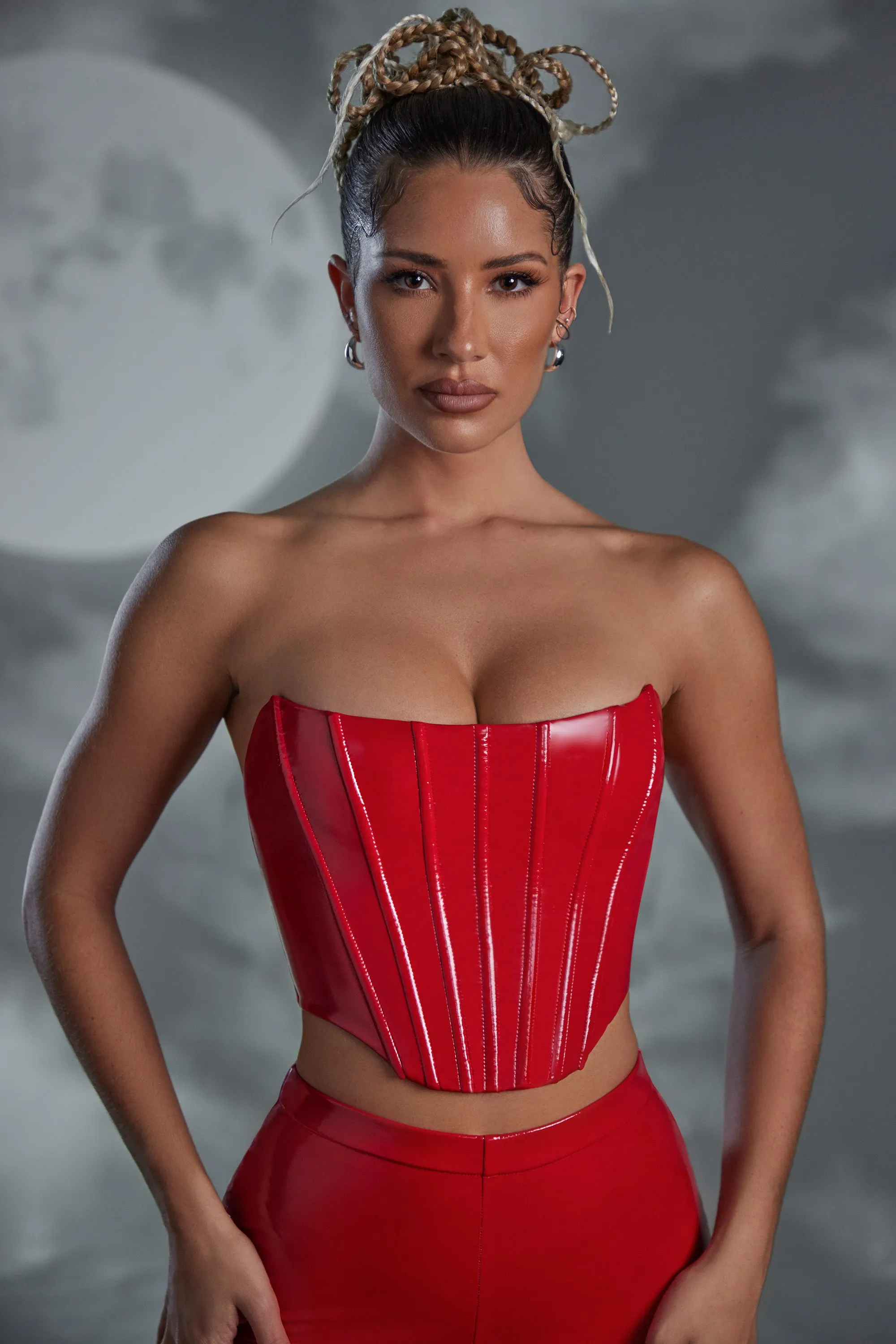 Push Up Vinyl Corset in Red sold by Oh Polly