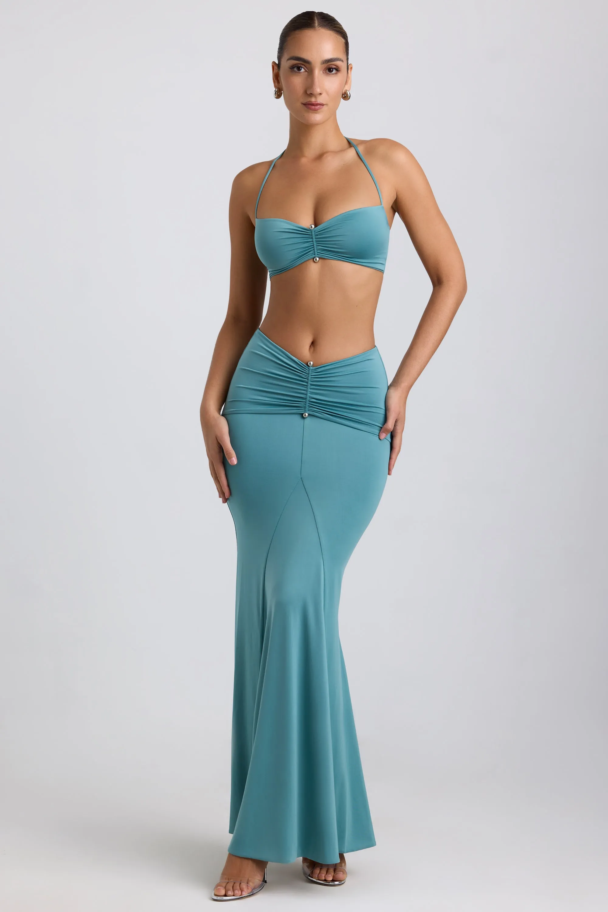 Slinky Jersey Hardware Detail Maxi Skirt in Sea Green sold by Oh Polly product image thumbnail 5
