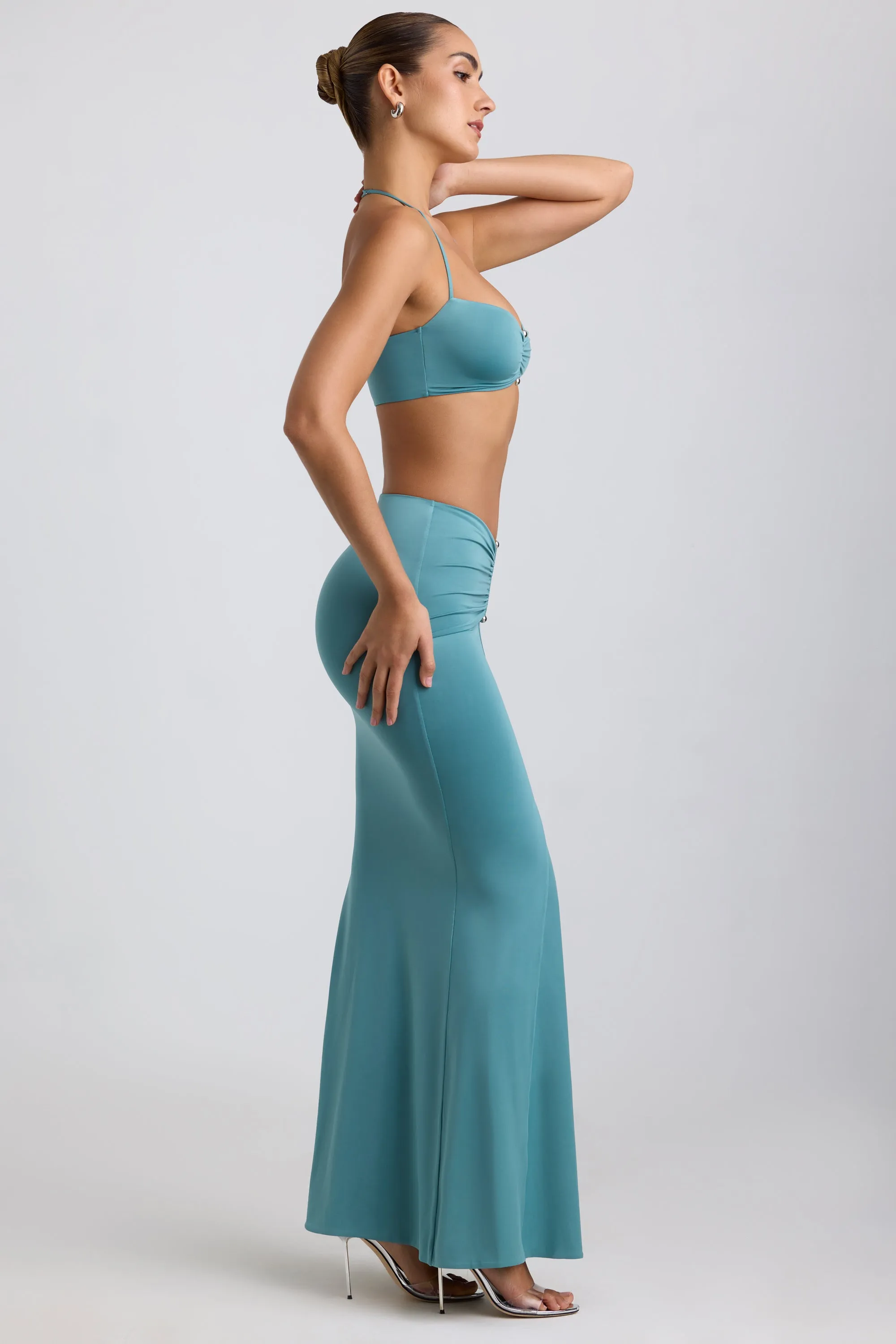 Slinky Jersey Hardware Detail Maxi Skirt in Sea Green sold by Oh Polly product image thumbnail 3