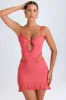 Ruffle-Appliqué Cut-Out Mini Dress in Coral sold by Oh Polly