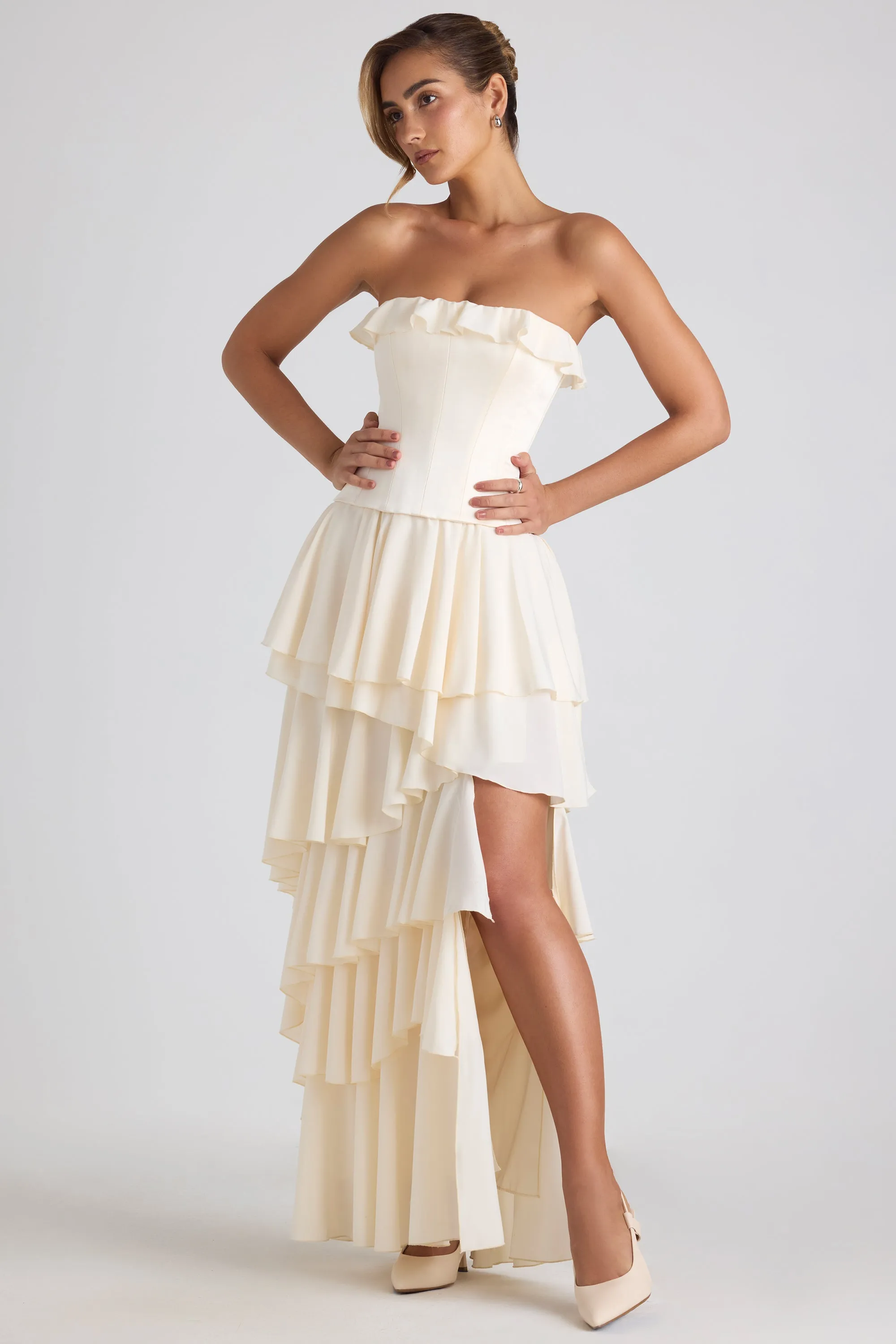Tiered Corset Gown in Ivory sold by Oh Polly